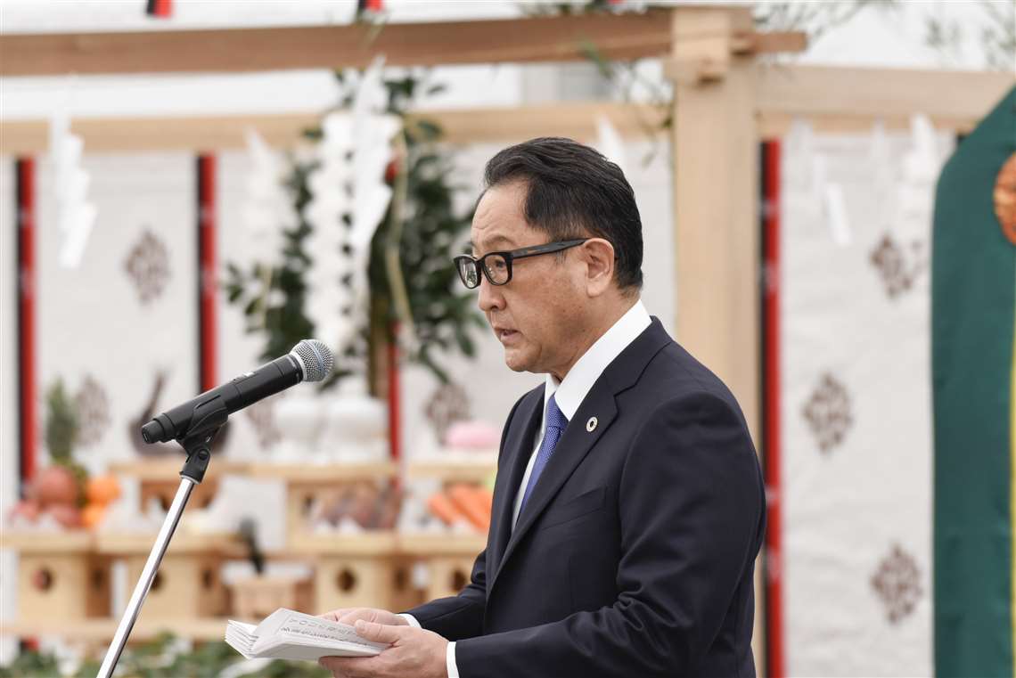 Akio Toyoda at the Woven City ground breaking ceremony in Japan