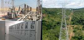 Three images combined showing electricity transmission infrastructure in Senegal